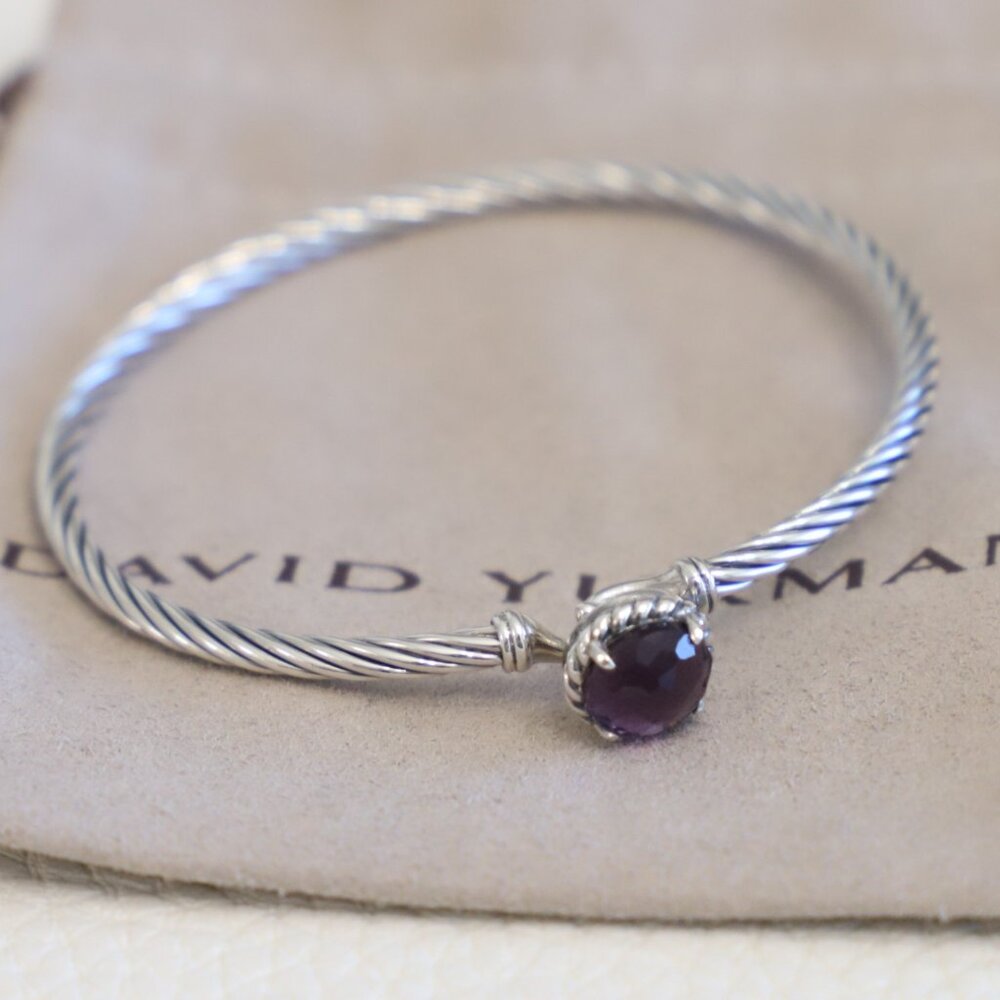 David Yurman Sterling Silver 3mm Chatelaine Bracelet with Amethyst size Medium